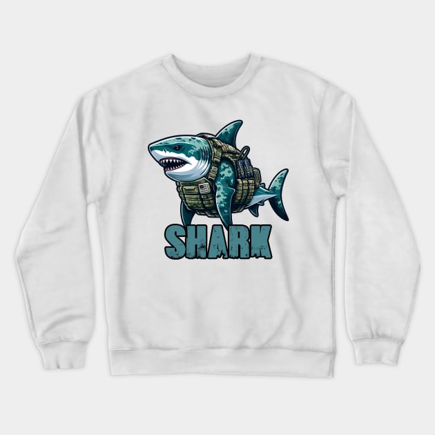 Tactical Shark Crewneck Sweatshirt by Rawlifegraphic